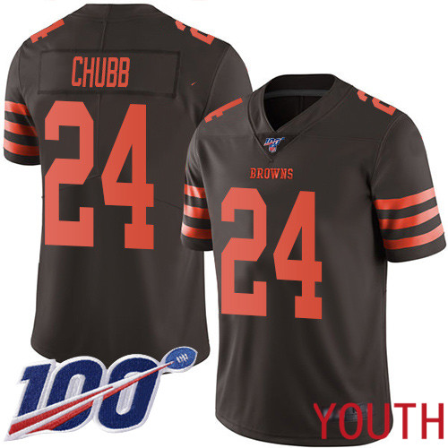 Cleveland Browns Nick Chubb Youth Brown Limited Jersey #24 NFL Football 100th Season Rush Vapor Untouchable